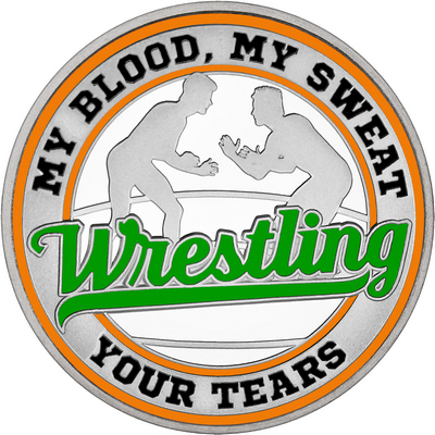 Green "Wrestling" with Orange Outer Circular Borders